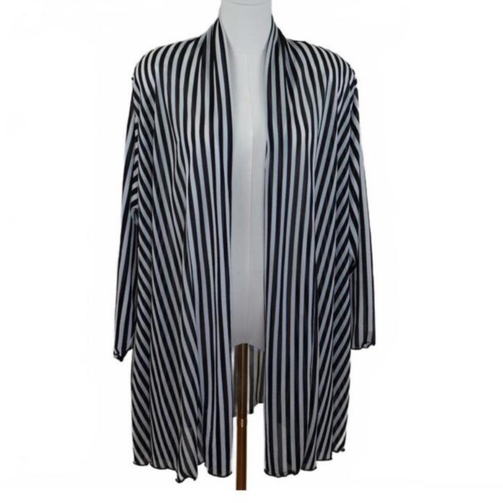 Vintage Oscar de la Renta Striped Sheer Duster Cardigan Top Medium USA